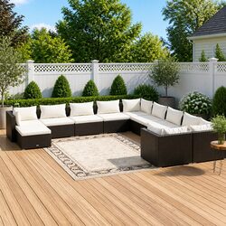 Garden Lounge Set 11 Piece Outdoor Patio Furniture Black Poly Rattan Modular