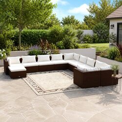 Garden Lounge Set 11 Piece Poly Rattan Outdoor Furniture with Cushions Brown