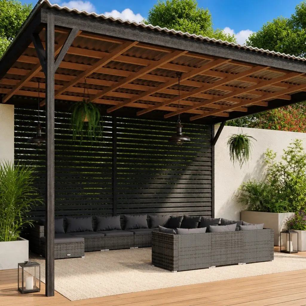 Outdoor Lounge Set 12 Piece Modular Garden Patio Furniture Grey PE Rattan with Cushions
