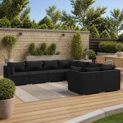 8 Piece Poly Rattan Garden Lounge Set with Cushions Black Outdoor Patio