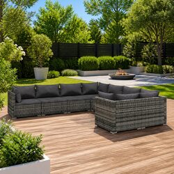 Garden Lounge Set 8 Piece Poly Rattan with Cushions Grey Patio Furniture