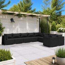 Garden Lounge Set 9 Piece Outdoor Patio Furniture Poly Rattan with Cushions