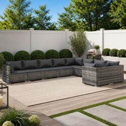 Outdoor Garden Lounge Set 9 Piece Poly Rattan Modular Patio Furniture with