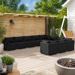 Garden Lounge Set 10 Piece Outdoor Furniture Poly Rattan Patio with Cushions