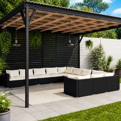 Garden Lounge Set 11 Piece Outdoor Patio Furniture with Cushions Black Rattan