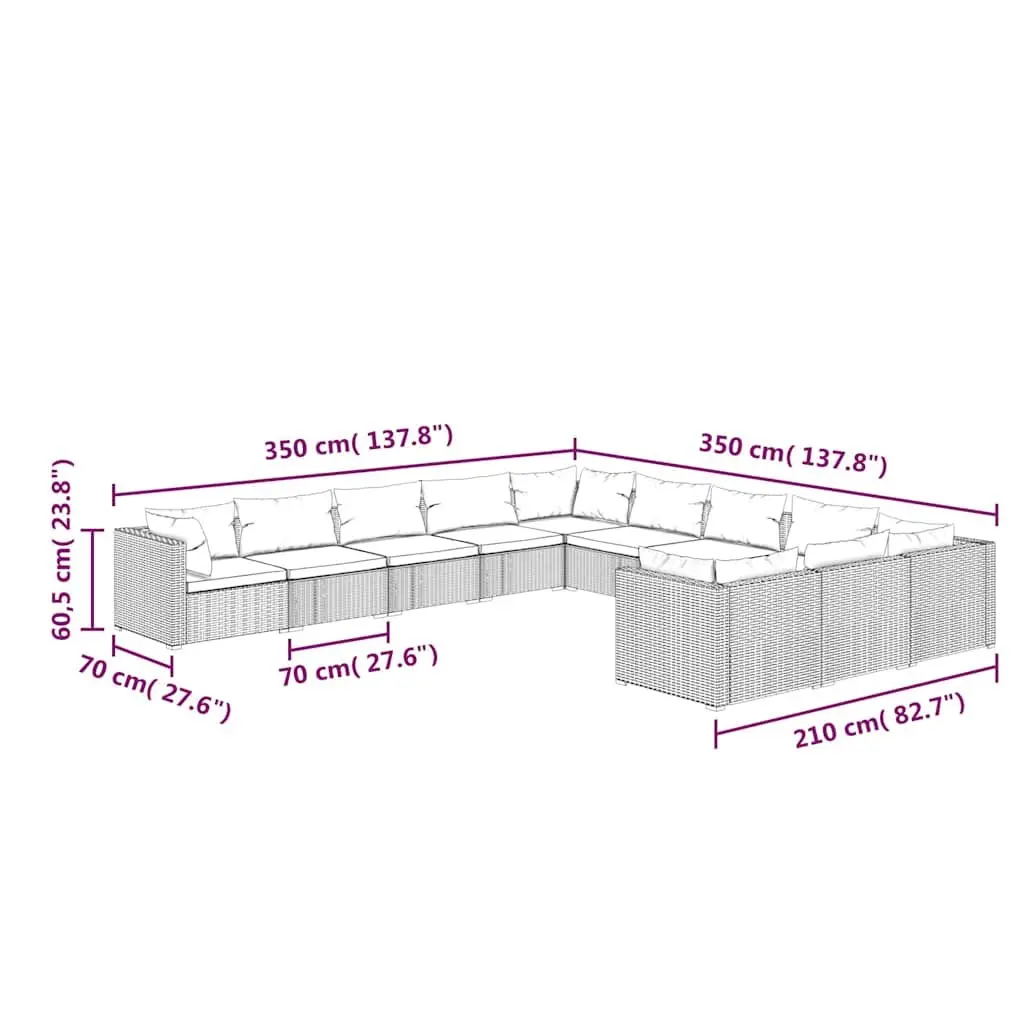 11 Piece Garden Lounge Set Poly Rattan Outdoor Patio Furniture with Removable