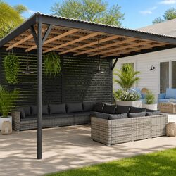 Garden Lounge Set 11 Piece Poly Rattan Outdoor Furniture Grey with Cushions