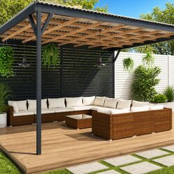 Garden Lounge Set 12 Piece Poly Rattan Outdoor Furniture with Cushions Brown