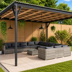 Garden Lounge Set 12 Piece Poly Rattan Outdoor Furniture with Cushions Grey