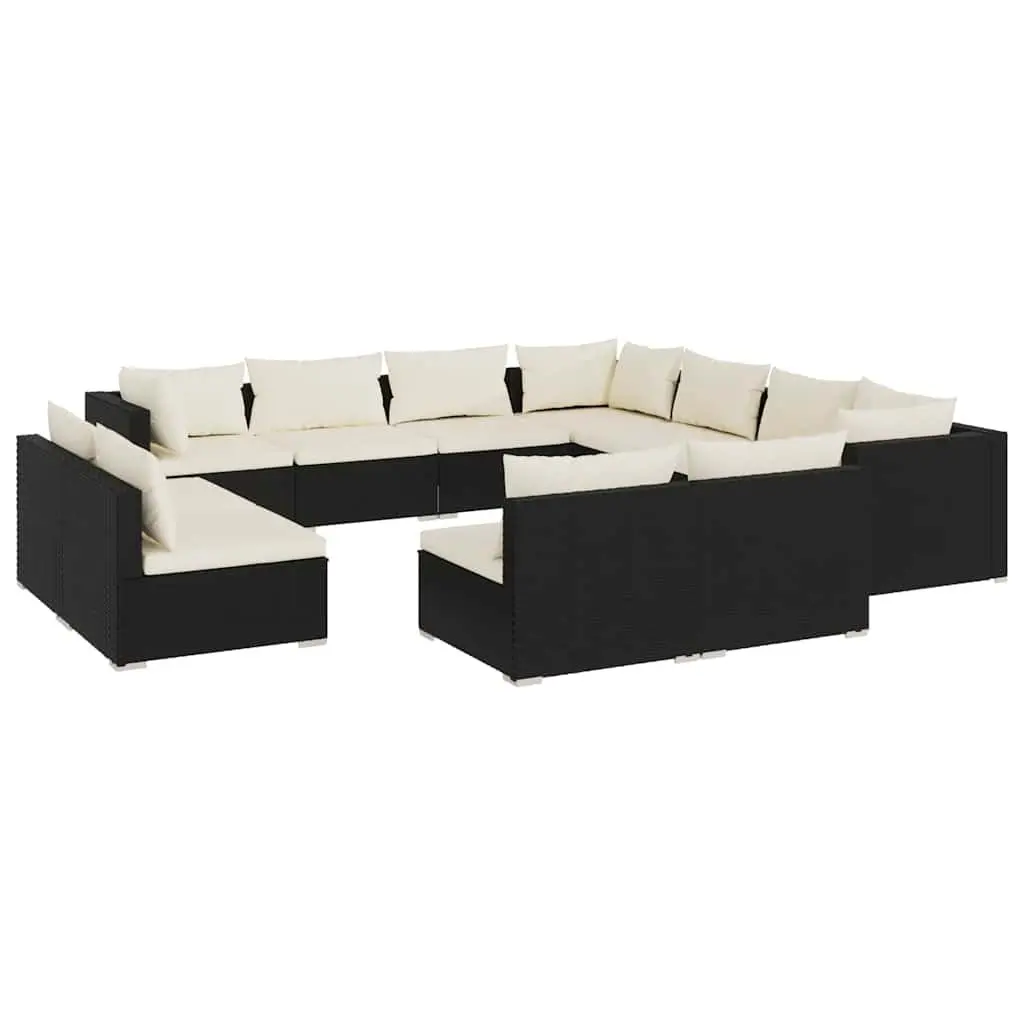 11 Piece Garden Lounge Set Outdoor Patio Furniture Black Poly Rattan with