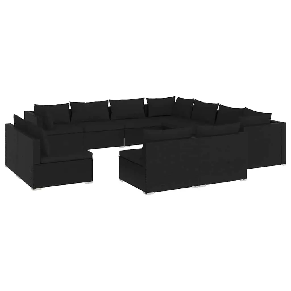 11 Piece Garden Lounge Set Outdoor Furniture Black Poly Rattan Modular Patio