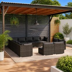 13 Piece Garden Lounge Set with Cushions Grey Poly Rattan Outdoor Furniture