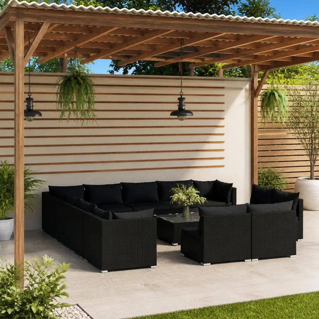 14 Piece Garden Lounge Set Poly Rattan Black Outdoor Patio Furniture with