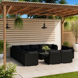 14 Piece Garden Lounge Set Poly Rattan Black Outdoor Patio Furniture with