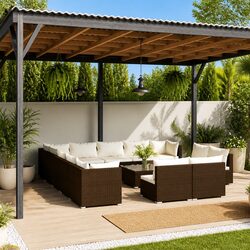 14 Piece Garden Lounge Set Outdoor Furniture Brown Poly Rattan with Cushions