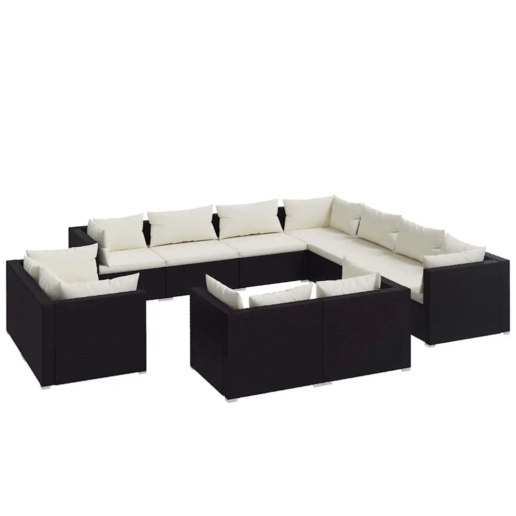 11-Piece Outdoor Garden Lounge Set PE Rattan Patio Furniture with Cushions Black