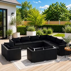 11 Piece Garden Lounge Set Outdoor Patio Furniture Black Poly Rattan Sofa with