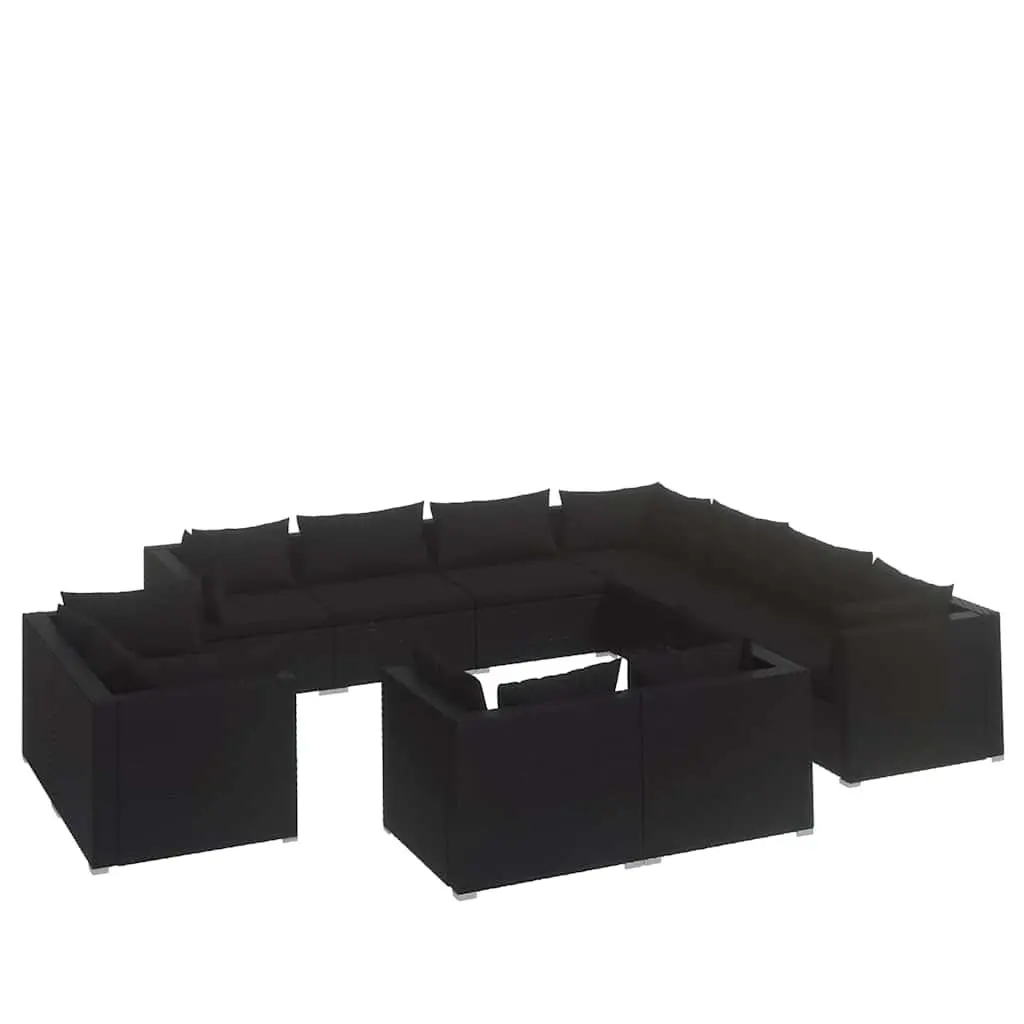 11 Piece Garden Lounge Set Outdoor Patio Furniture Black Poly Rattan Sofa with