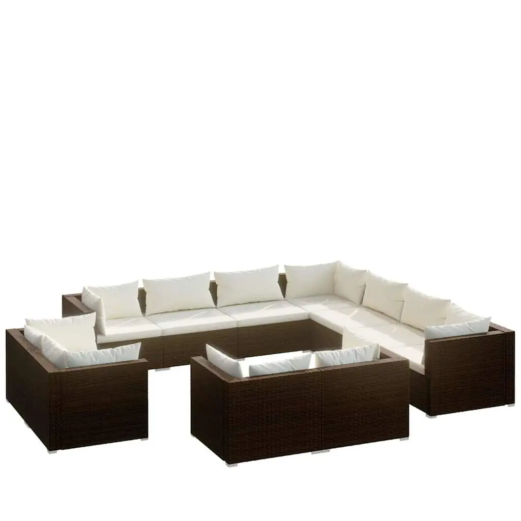 11 Piece Garden Lounge Set Poly Rattan Outdoor Furniture Brown Cushions Patio