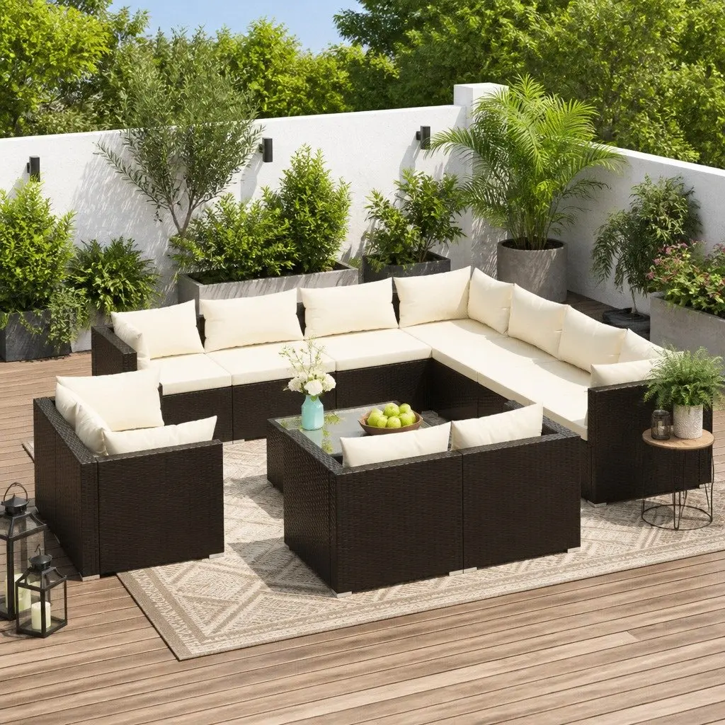 12 Piece Garden Lounge Set Outdoor Patio Furniture Water-resistant PE Rattan Black