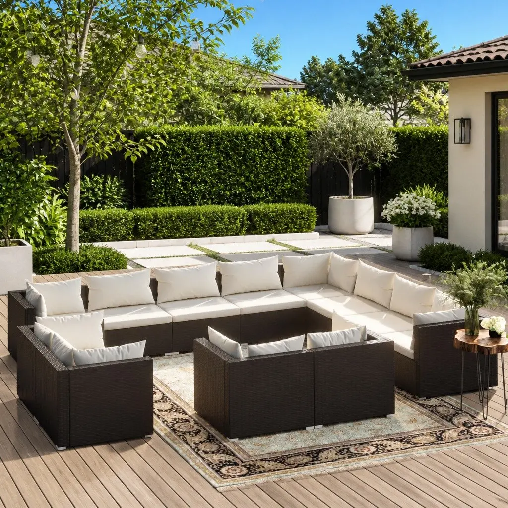 12 Piece Garden Lounge Set Outdoor Patio Furniture PE Rattan Black