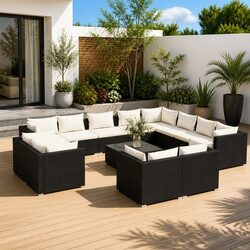 13 Piece Garden Lounge Set with Cushions Black Poly Rattan Outdoor Furniture