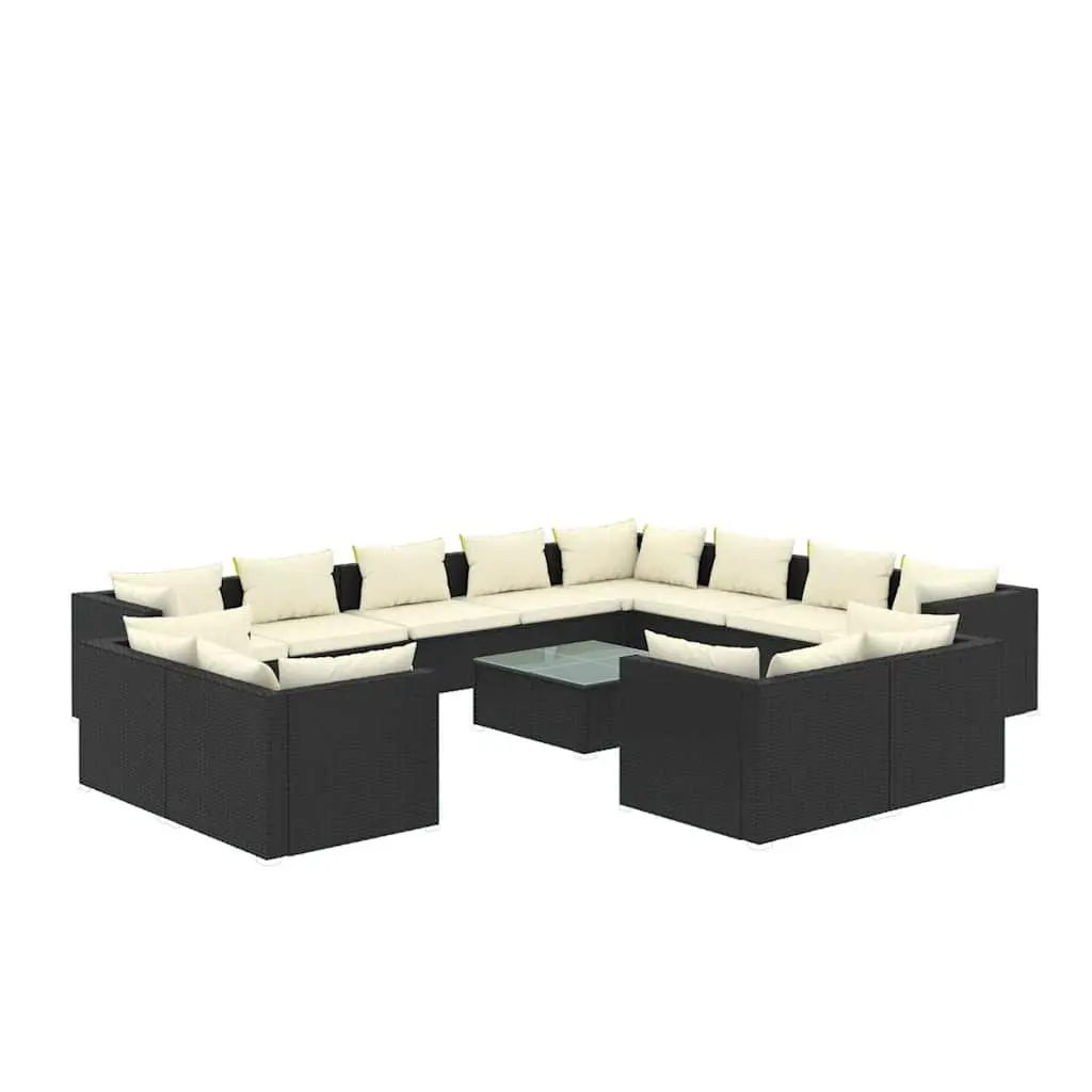 13 Piece Garden Lounge Set with Cushions Black Poly Rattan Outdoor Furniture