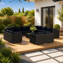 13 Piece Garden Lounge Set with Cushions Black Outdoor Patio Furniture Poly