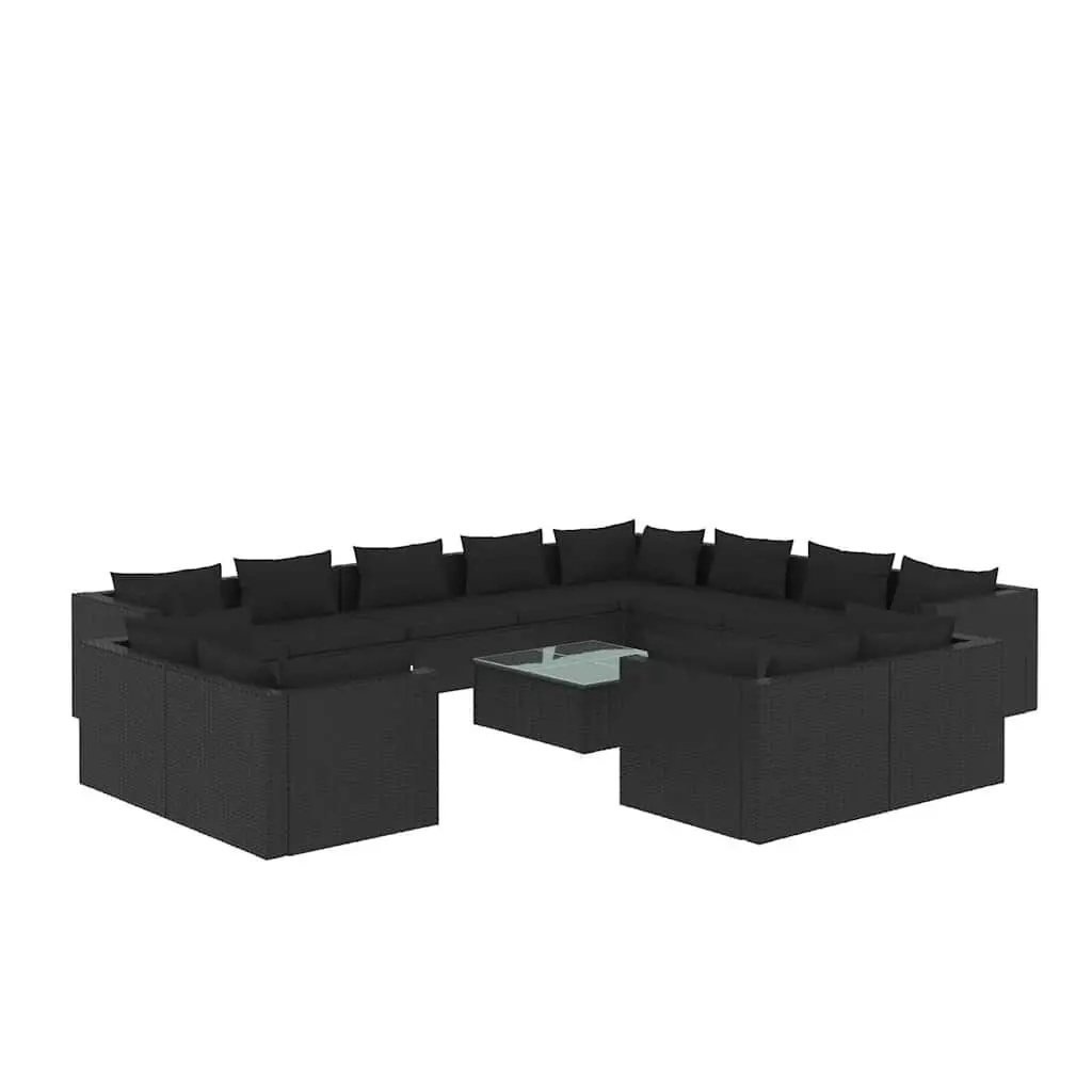 13 Piece Garden Lounge Set with Cushions Black Outdoor Patio Furniture Poly