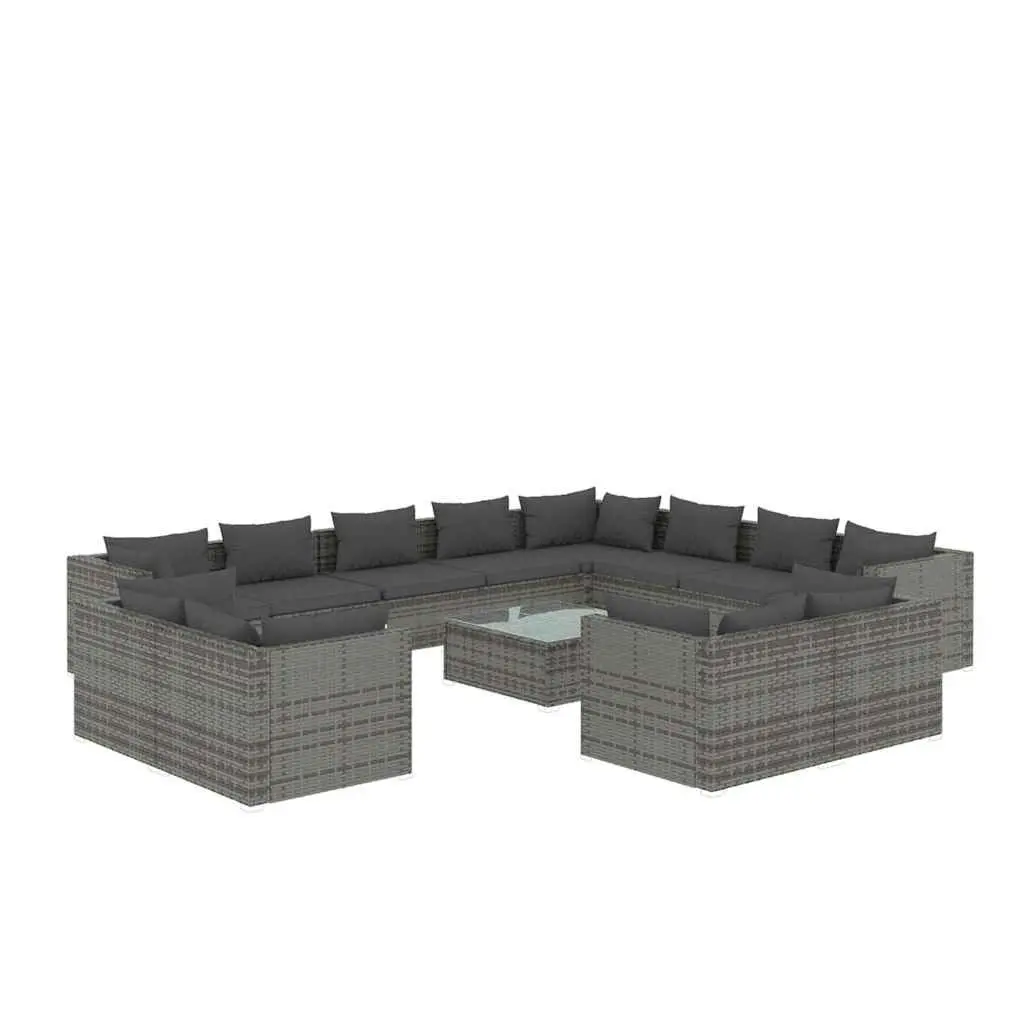 13 Piece Garden Lounge Set Grey Poly Rattan Outdoor Furniture with Cushions