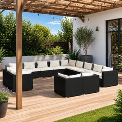 Garden Lounge Set 13 Piece Outdoor Patio Furniture Black Poly Rattan Modular