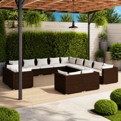 Garden Lounge Set 13 Piece Poly Rattan Outdoor Furniture Brown with Cushions