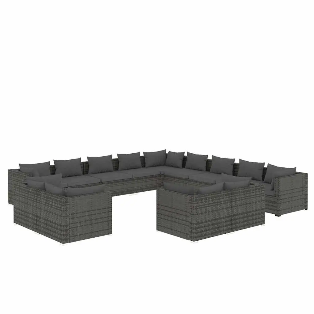 13 Piece Garden Lounge Set Grey Poly Rattan Outdoor Furniture with Cushions