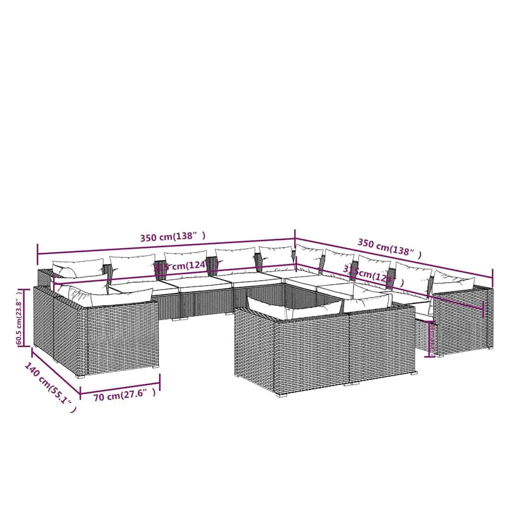 13 Piece Garden Lounge Set Grey Poly Rattan Outdoor Furniture with Cushions