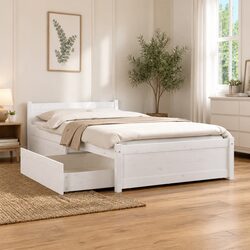 Bed Frame with Storage Drawers White Single 90x190cm Wooden Bedroom Furniture