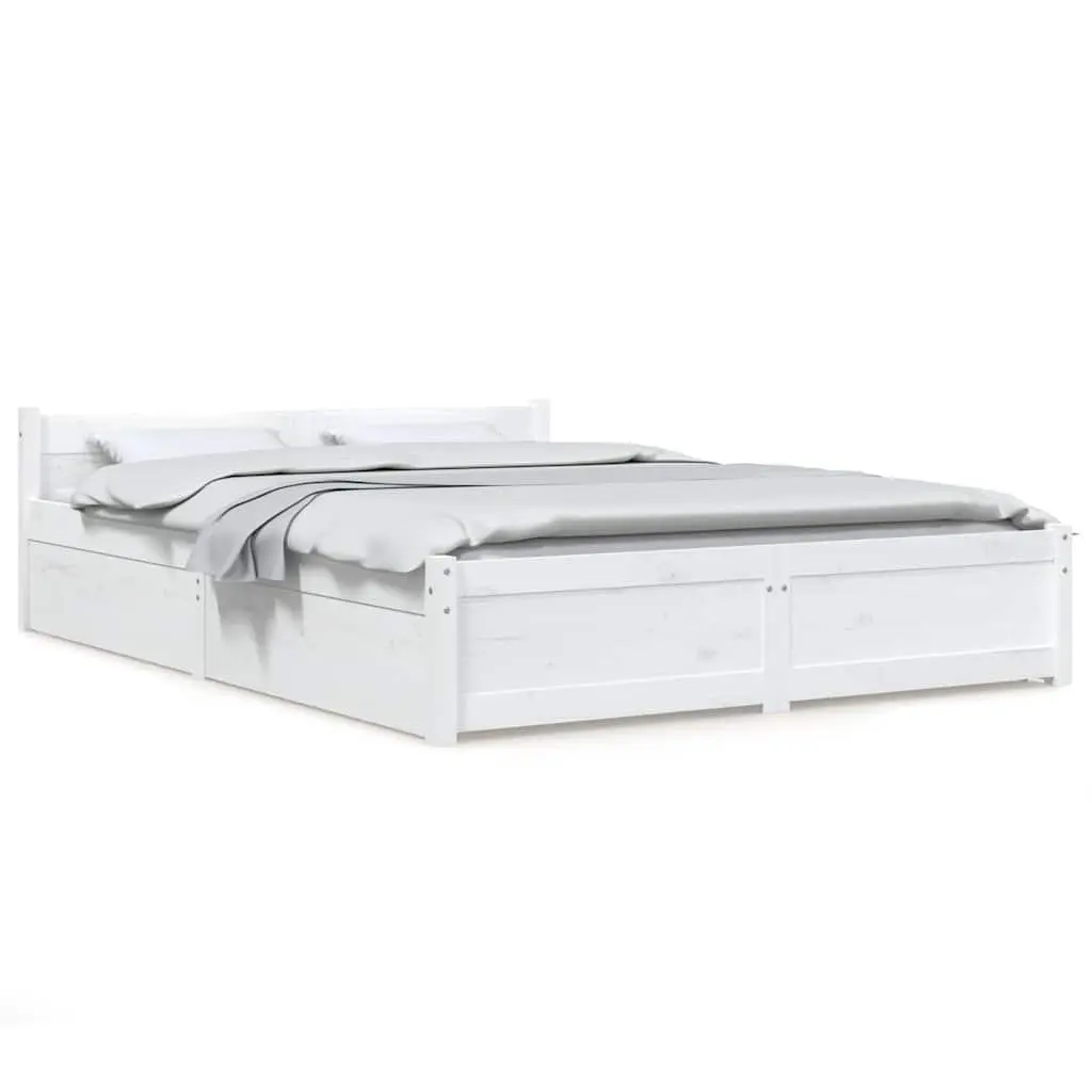 Bed Frame with Storage Drawers White 150x200 cm Wooden