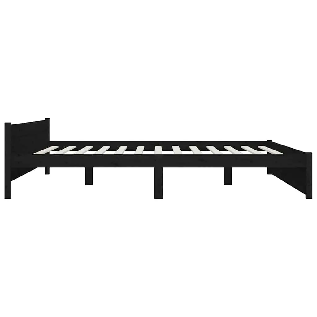 King Bed Frame with Storage Drawers Solid Pine Wood Black 183x203 cm
