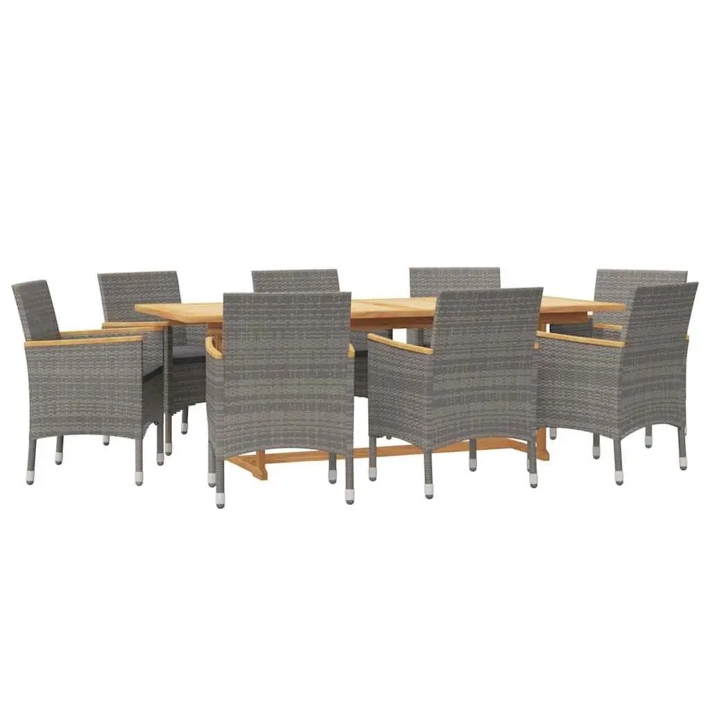 Garden Dining Set 9 Piece Solid Acacia Wood Outdoor Furniture Table Chairs with Cushions Grey