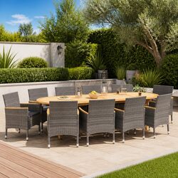 Garden Dining Set 11 Piece Outdoor Furniture Grey Acacia Wood Chairs Table