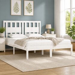 King Bed Frame 183x203 cm White Solid Wood Bedroom Furniture Headboard