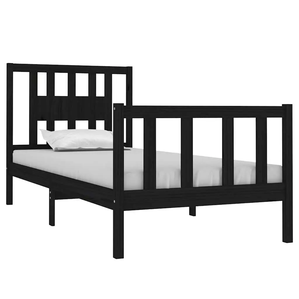 Solid Wood Bed Frame Black 90x190 cm Single Wooden Slat Base
