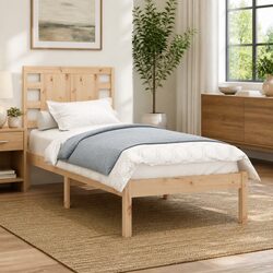 Solid Wood Bed Frame 90x190 cm with Headboard and Slat Support Brown
