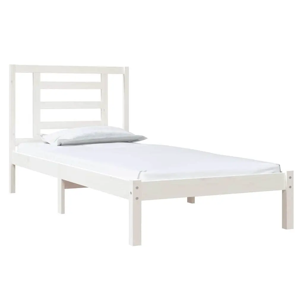 Bed Frame Solid Pine Wood Headboard 90x190 cm White Modern Bedroom Furniture