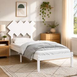 Bed Frame White 90x190 cm Solid Pine Wood Slats Modern Bedroom Furniture