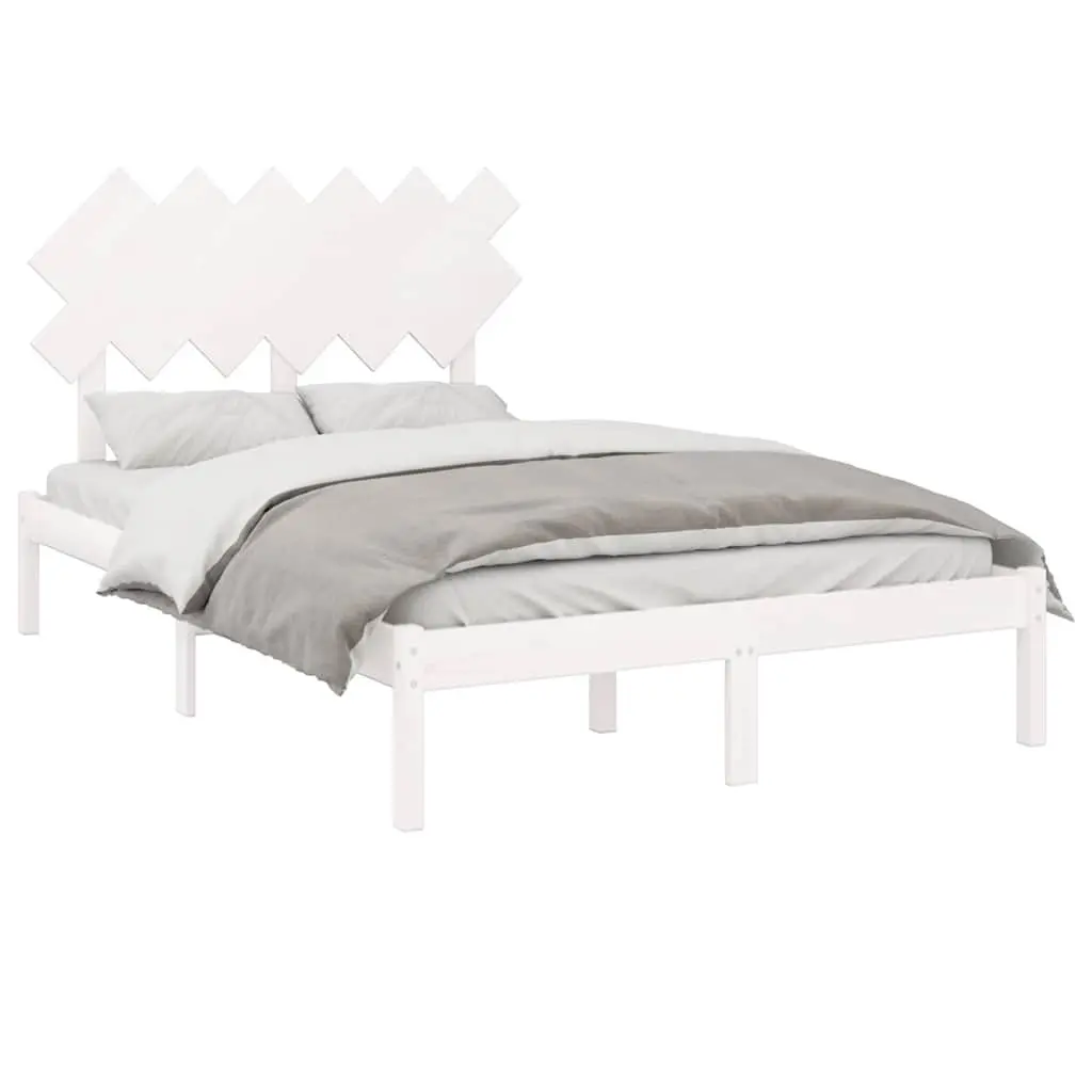 Bed Frame Solid Pine Wood White 135x190 cm with Headboard