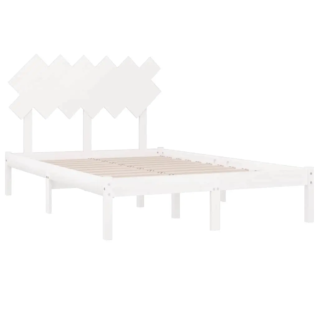 Bed Frame Solid Pine Wood White 135x190 cm with Headboard