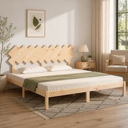 King Bed Frame Solid Pine Wood Slats Headboard Bedroom Furniture 183x203cm Brown