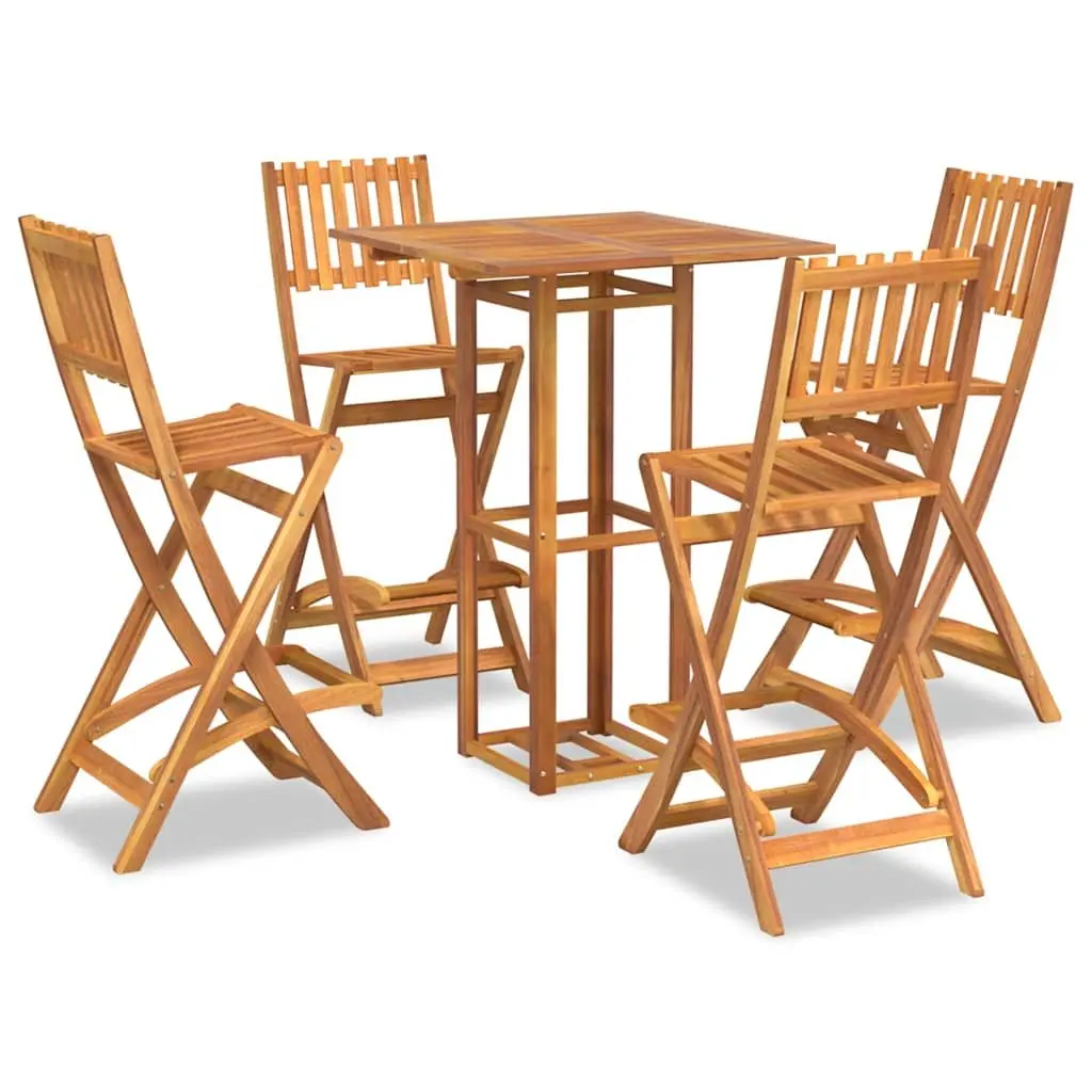 Outdoor Bar Set 5 Piece Brown Solid Wood Acacia Garden Patio Furniture Foldable