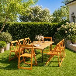 Outdoor Folding Garden Chairs Set 8 pcs Solid Wood Acacia Brown Patio Seating