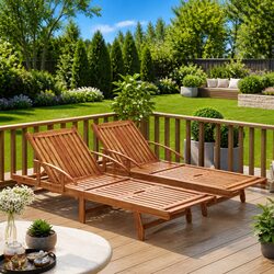 Sun Loungers 2 pcs Solid Wood Acacia Brown Adjustable Outdoor Garden Patio Deck